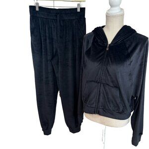 Victoria's Secret On Point Black Hoodie Sweatshirt Jogger Set Size M Soft Velour
